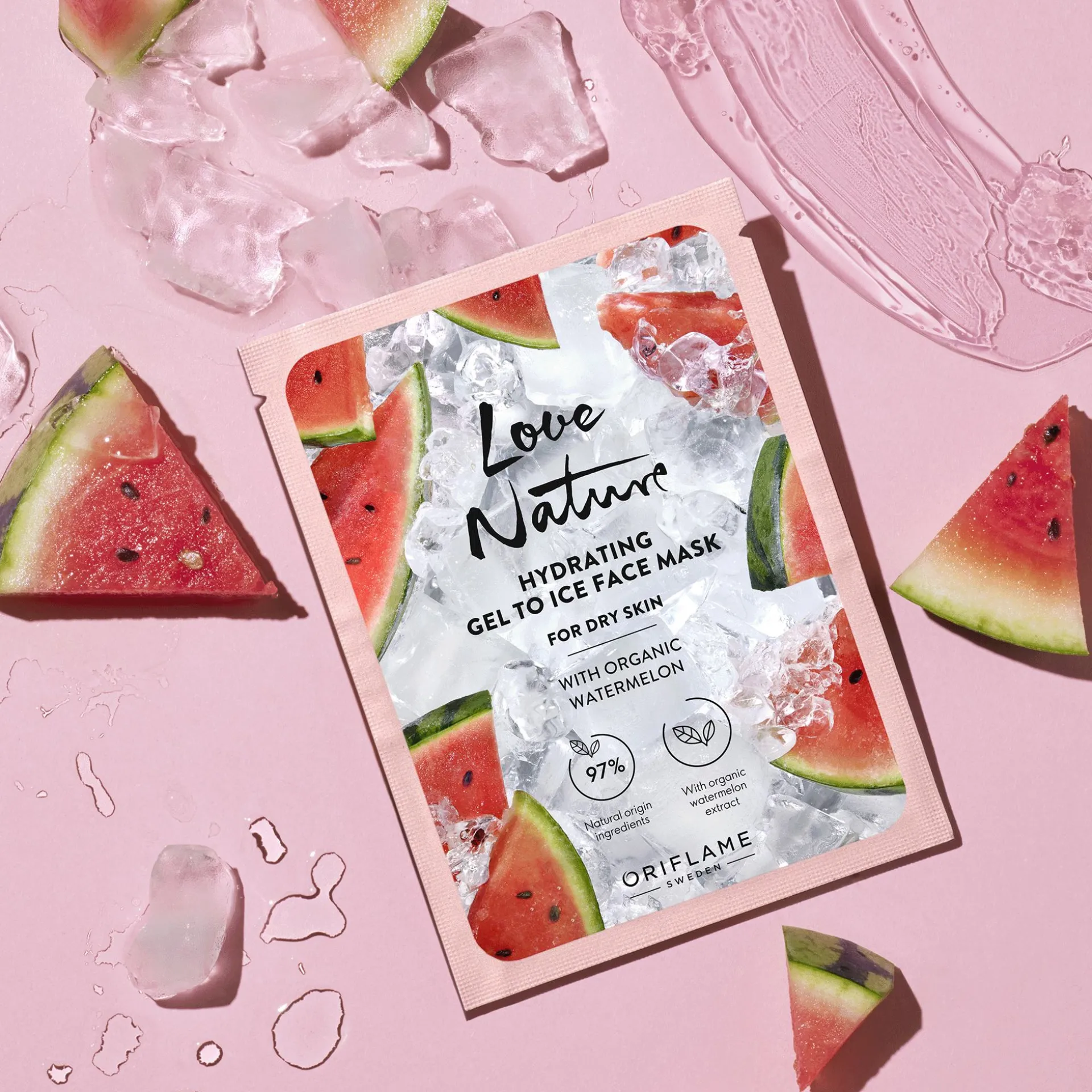 Nawilżająca maseczka Love Nature żel-lód z organicznym arbuzem 10 ml