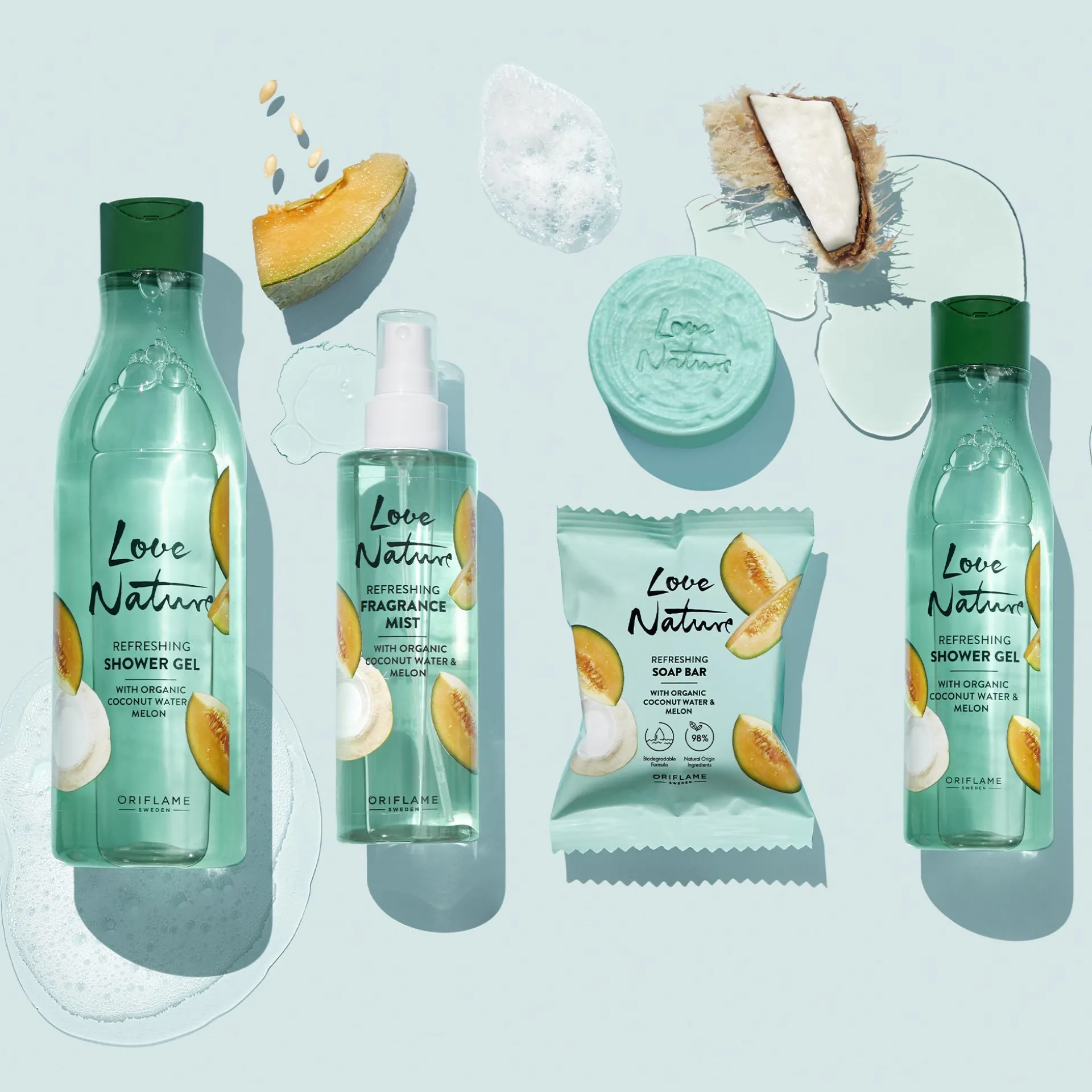 Odświeżający żel pod prysznic Love Nature z organiczną wodą kokosową i melonem 500 ml