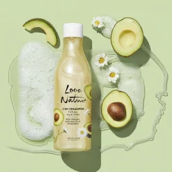 Szampon 2 w 1 Love Nature z organicznym olejkiem z awokado i rumiankiem do każdego rodzaju włosów 500 ml