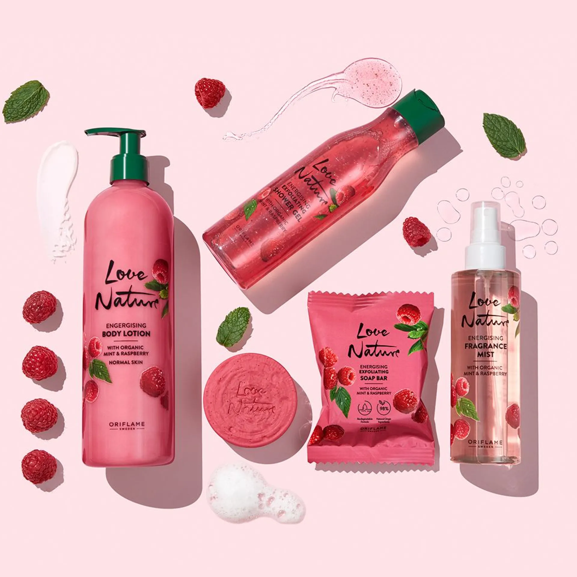 Złuszczające mydło Love Nature z organiczną miętą i maliną 75 g